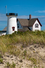 Stage Harbor Light Behind Sand and Beach Grass